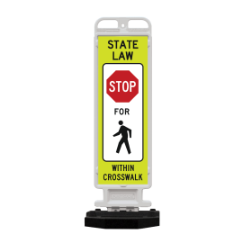  Crosscade Crosswalk Sign, 12" x 36", R1-6a: STATE LAW STOP SIGN FOR PEDESTRIAN SYMBOL WITHIN CROSSWALK (both sides)