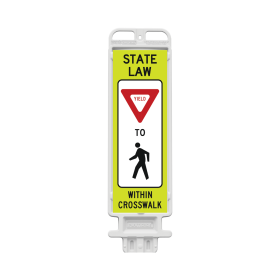 Crosscade Crosswalk Sign, 12" x 36", R1-6: STATE LAW YIELD SIGN TO PEDESTRIAN SYMBOL WITHIN CROSSWALK (both sides)