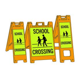 Narrowcade School Crossing Sign, 2-Sided, 45"H x 13"W x 3", Yellow/Green DG