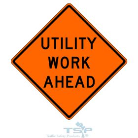 36" Vinyl Falsher-Style Roll-Up Sign, Non-Reflective "UTILITY WORK AHEAD" - 36V-FLASH-W21-7