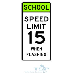 S5-1: "School Speed Limit When Flashing (w/ Fluorescent School Sign)" Aluminum Sign, 24" x 48", Hi Intensity