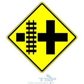 W10-2R: Highway-Rail Grade Crossing Advance Warning (Right Crossroad) Sign, 18" x 18", Hi Intensity