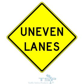 W8-11: Uneven Lanes Text Sign, 30" x 30", Engineer Grade