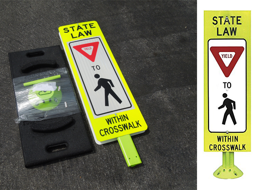 Use a slow pedestrian crossing (with graphic) sign to make a difference  in your community. Signs build awareness and create a safe environment. - A