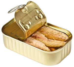 open sardine can with lid folded in half